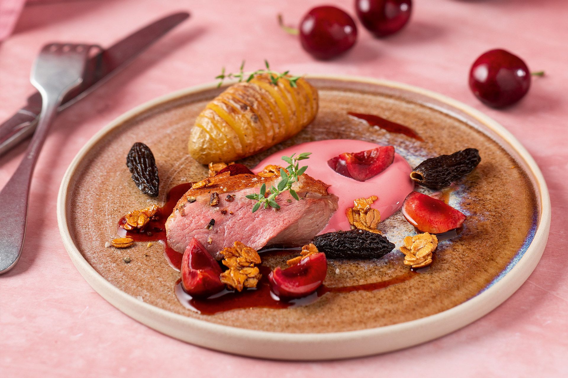Gebratene Entenbrust mit Sauerkirschcreme